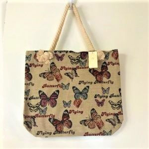 BUTTERFLY PRINT TAPESTRY TOTE BAG